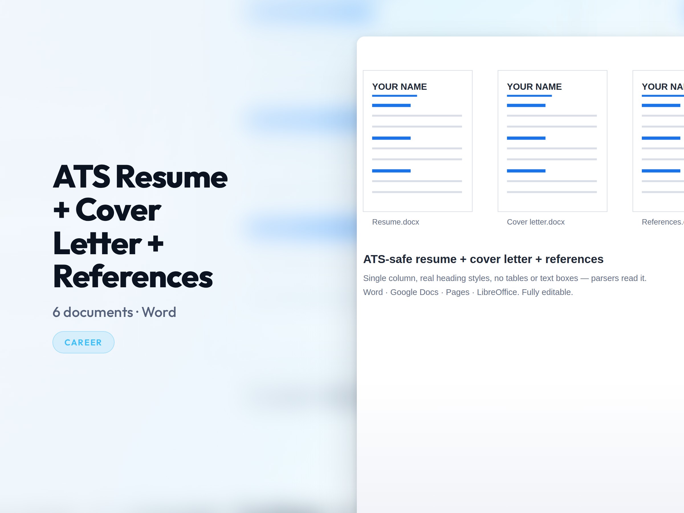 ATS Resume + Cover Letter + References shown on a device
