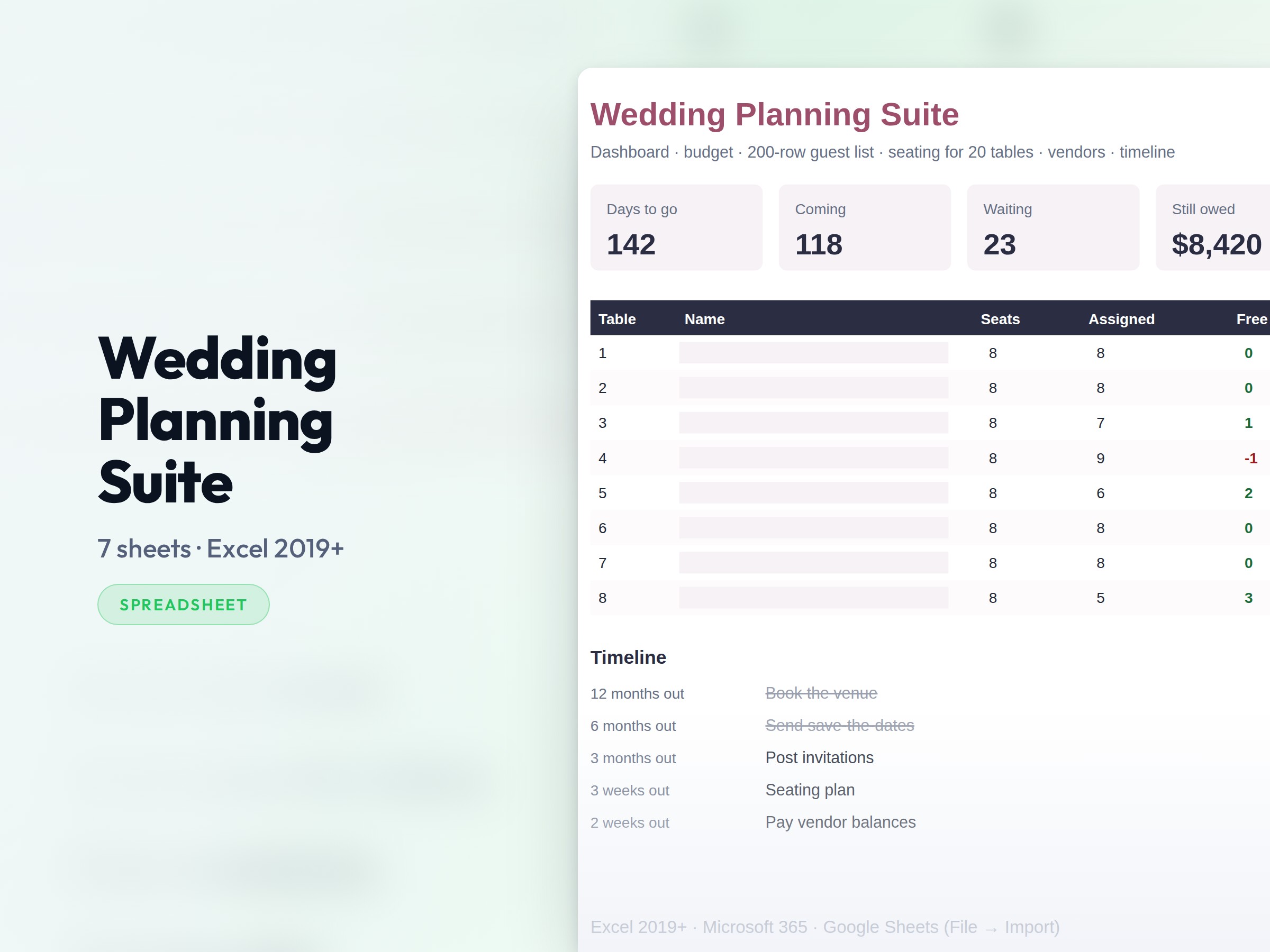 Wedding Planning Suite shown on a device